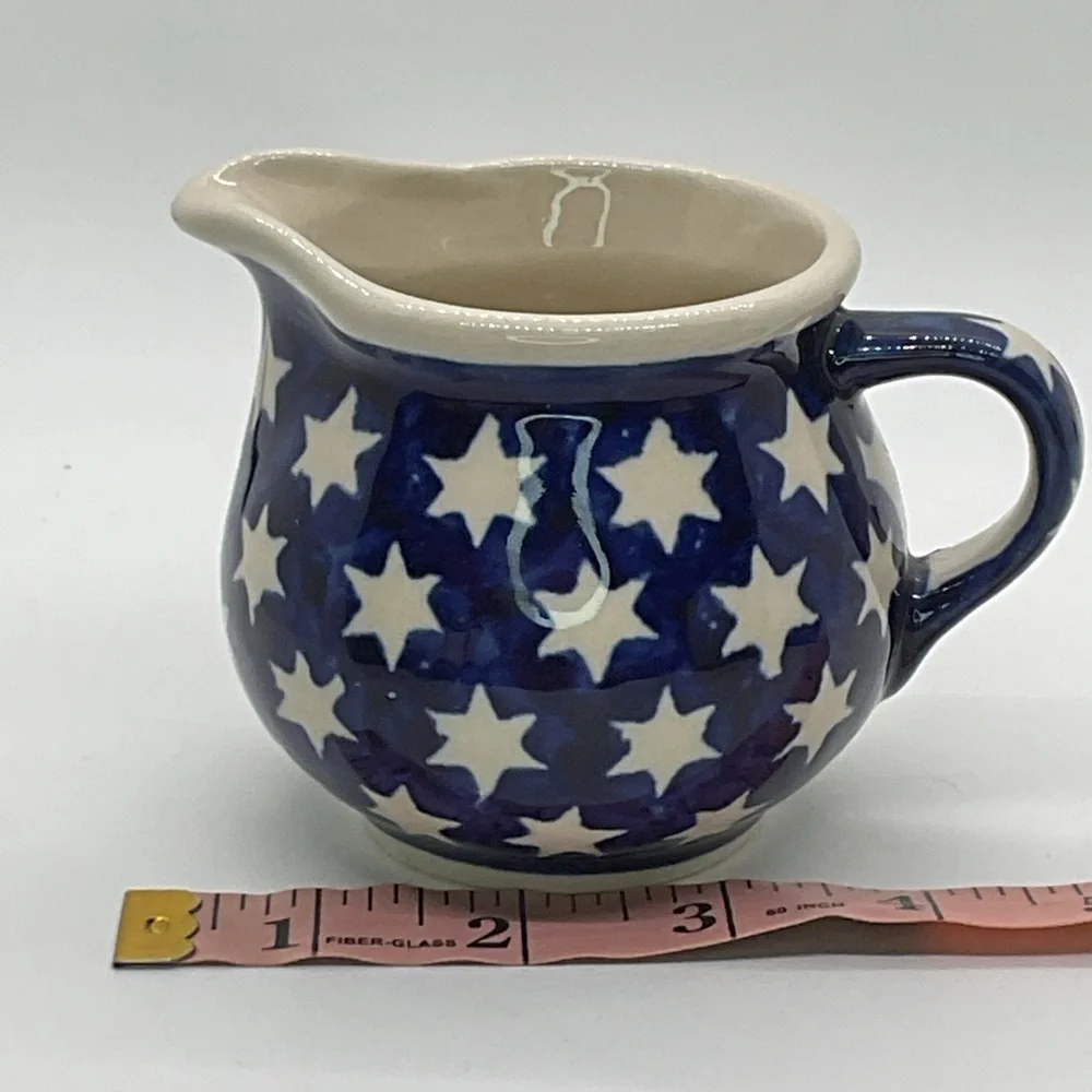 Boleslawiec Blue and White Star Pattern Ceramic Small Pitcher - Picture 5 of 7